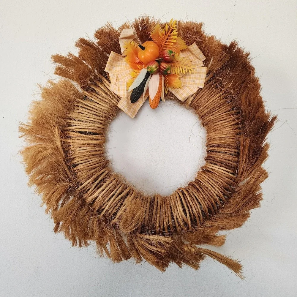 Vintage Tweed Fall Wreath Brown Pumpkin 16
